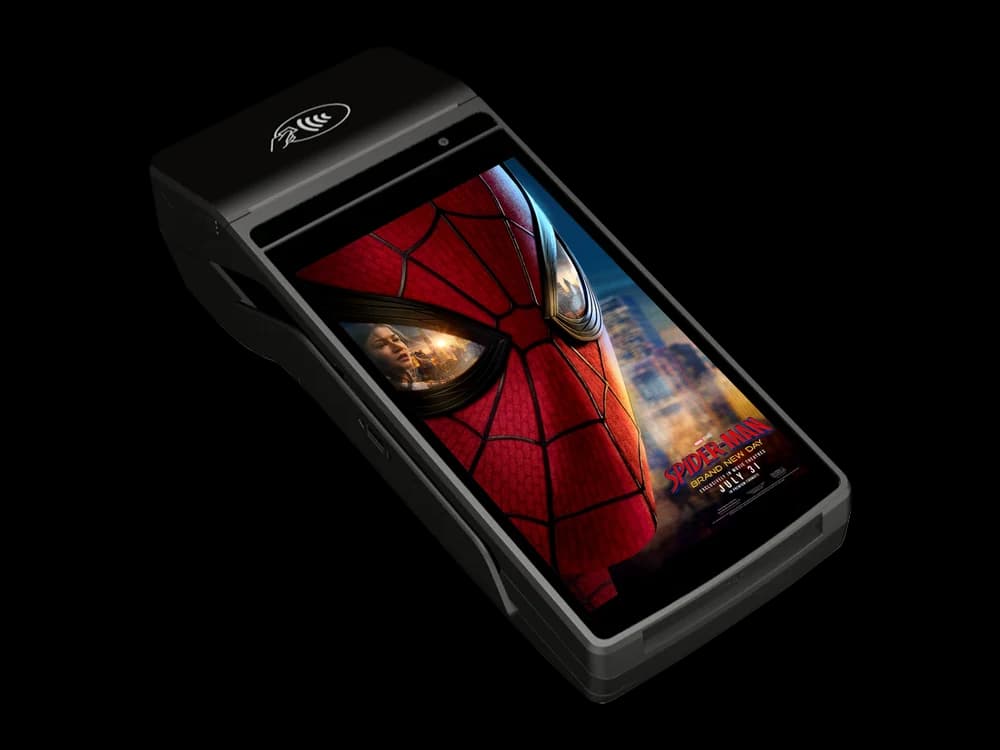 A Spider-Man movie ad running on a payment terminal